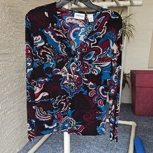 Chico's Vibrant Paisley Blouse - Blue, Black, Red